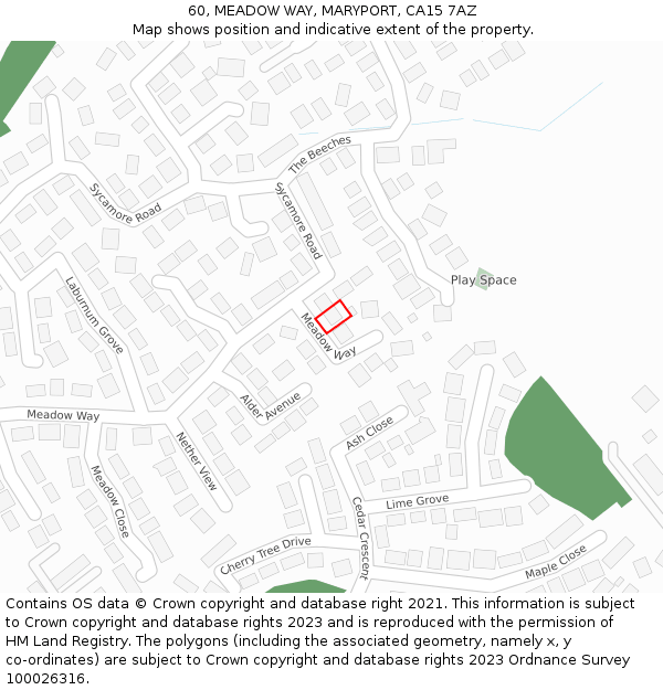 60, MEADOW WAY, MARYPORT, CA15 7AZ: Location map and indicative extent of plot