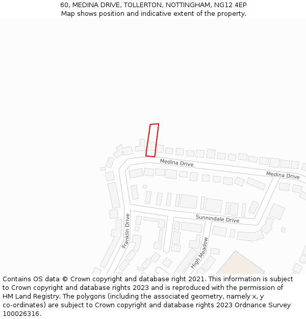 60, MEDINA DRIVE, TOLLERTON, NOTTINGHAM, NG12 4EP: Location map and indicative extent of plot