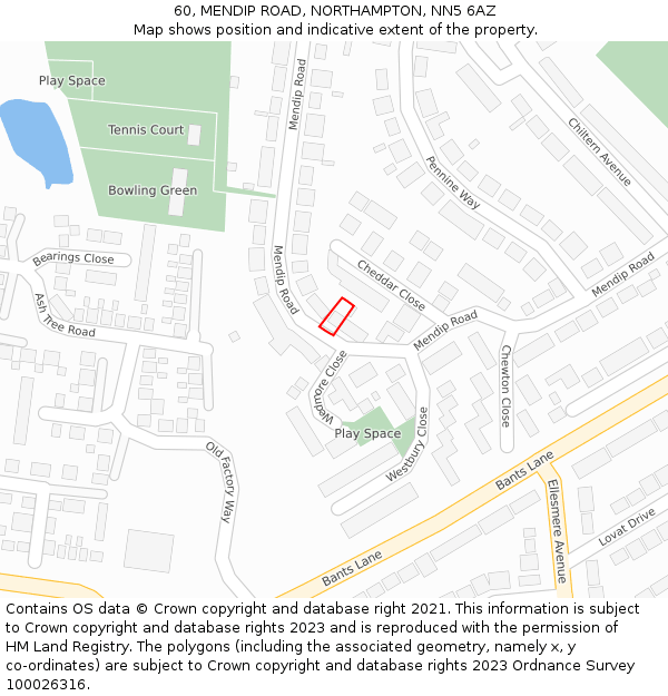 60, MENDIP ROAD, NORTHAMPTON, NN5 6AZ: Location map and indicative extent of plot