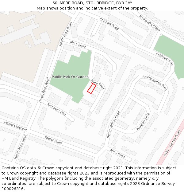 60, MERE ROAD, STOURBRIDGE, DY8 3AY: Location map and indicative extent of plot