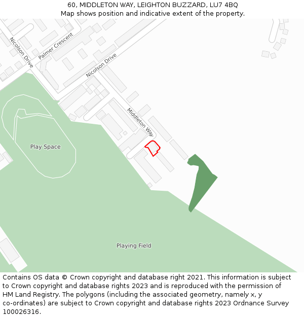 60, MIDDLETON WAY, LEIGHTON BUZZARD, LU7 4BQ: Location map and indicative extent of plot