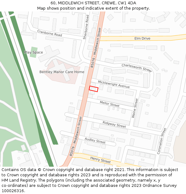 60, MIDDLEWICH STREET, CREWE, CW1 4DA: Location map and indicative extent of plot