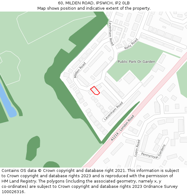 60, MILDEN ROAD, IPSWICH, IP2 0LB: Location map and indicative extent of plot