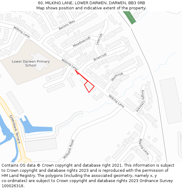 60, MILKING LANE, LOWER DARWEN, DARWEN, BB3 0RB: Location map and indicative extent of plot