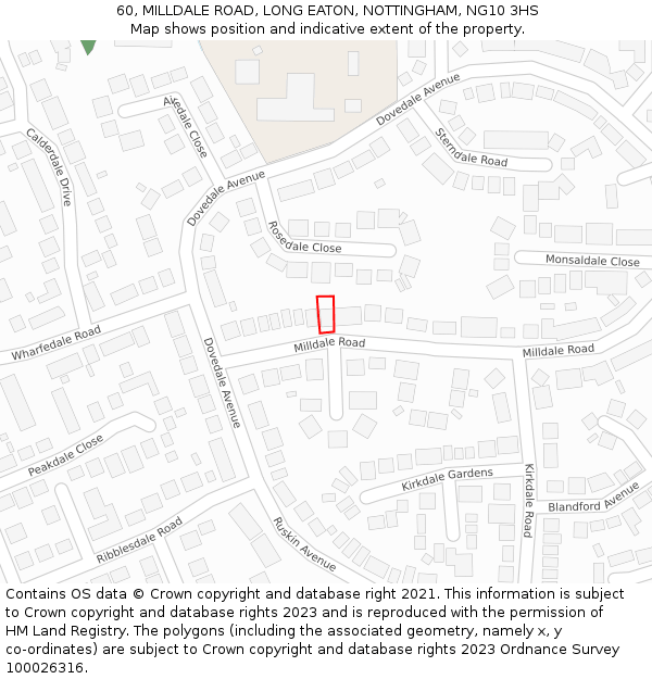 60, MILLDALE ROAD, LONG EATON, NOTTINGHAM, NG10 3HS: Location map and indicative extent of plot