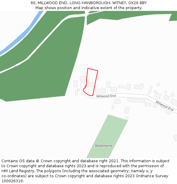 60, MILLWOOD END, LONG HANBOROUGH, WITNEY, OX29 8BY: Location map and indicative extent of plot