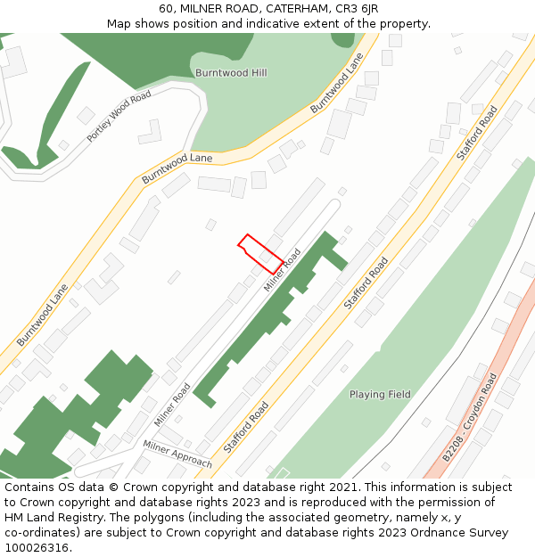 60, MILNER ROAD, CATERHAM, CR3 6JR: Location map and indicative extent of plot