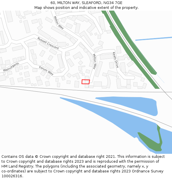 60, MILTON WAY, SLEAFORD, NG34 7GE: Location map and indicative extent of plot