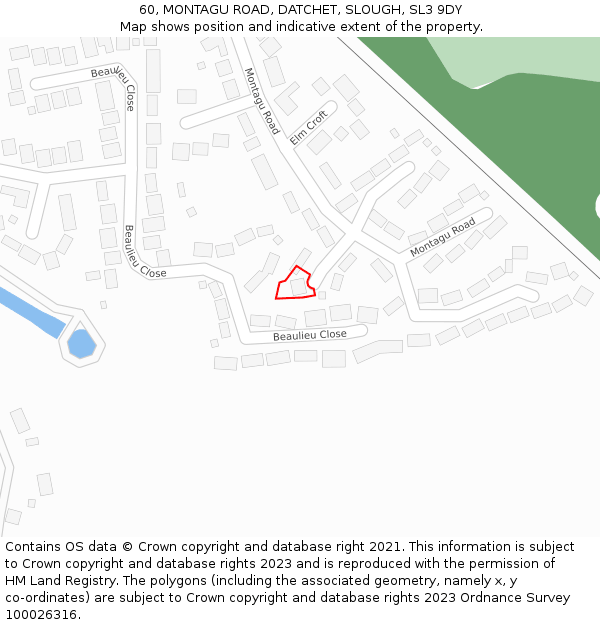 60, MONTAGU ROAD, DATCHET, SLOUGH, SL3 9DY: Location map and indicative extent of plot