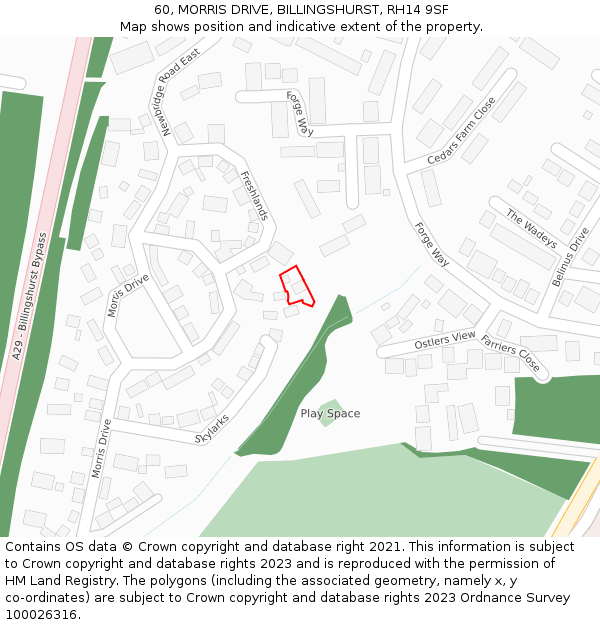 60, MORRIS DRIVE, BILLINGSHURST, RH14 9SF: Location map and indicative extent of plot