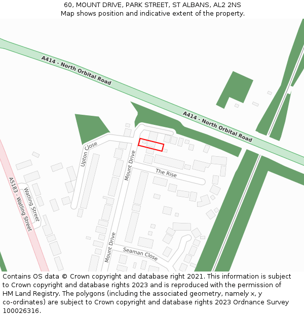 60, MOUNT DRIVE, PARK STREET, ST ALBANS, AL2 2NS: Location map and indicative extent of plot