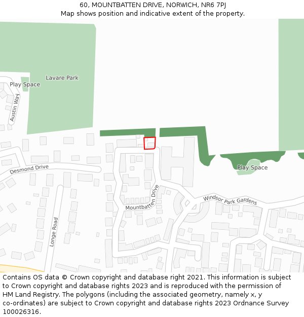 60, MOUNTBATTEN DRIVE, NORWICH, NR6 7PJ: Location map and indicative extent of plot