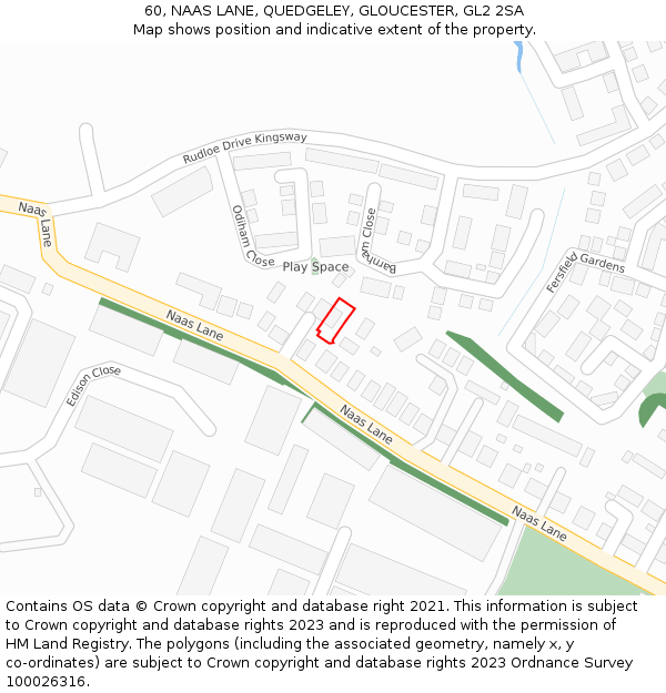 60, NAAS LANE, QUEDGELEY, GLOUCESTER, GL2 2SA: Location map and indicative extent of plot