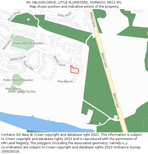60, NELSON DRIVE, LITTLE PLUMSTEAD, NORWICH, NR13 5FL: Location map and indicative extent of plot