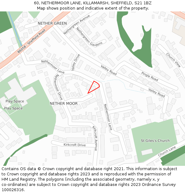 60, NETHERMOOR LANE, KILLAMARSH, SHEFFIELD, S21 1BZ: Location map and indicative extent of plot
