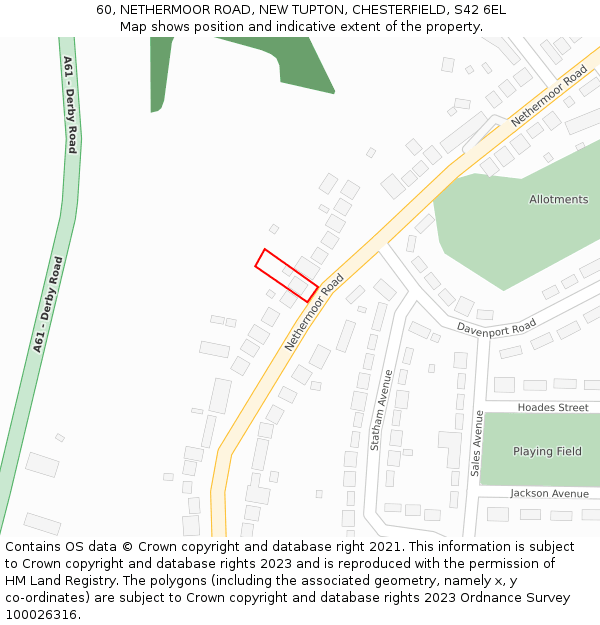 60, NETHERMOOR ROAD, NEW TUPTON, CHESTERFIELD, S42 6EL: Location map and indicative extent of plot