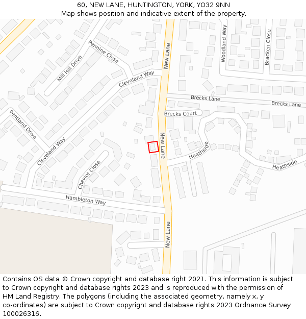 60, NEW LANE, HUNTINGTON, YORK, YO32 9NN: Location map and indicative extent of plot