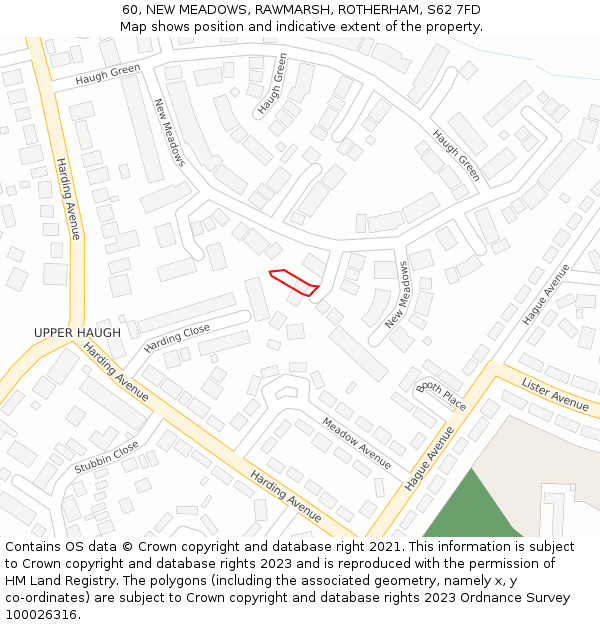 60, NEW MEADOWS, RAWMARSH, ROTHERHAM, S62 7FD: Location map and indicative extent of plot