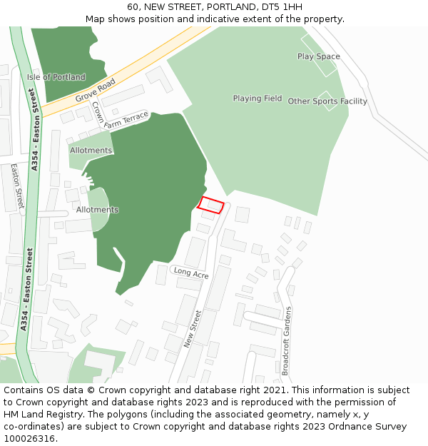 60, NEW STREET, PORTLAND, DT5 1HH: Location map and indicative extent of plot