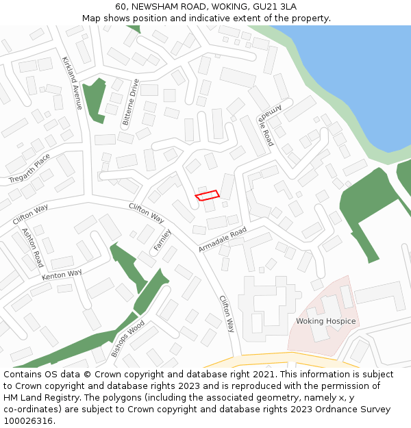 60, NEWSHAM ROAD, WOKING, GU21 3LA: Location map and indicative extent of plot