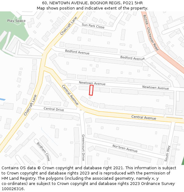 60, NEWTOWN AVENUE, BOGNOR REGIS, PO21 5HR: Location map and indicative extent of plot