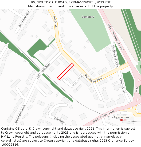 60, NIGHTINGALE ROAD, RICKMANSWORTH, WD3 7BT: Location map and indicative extent of plot