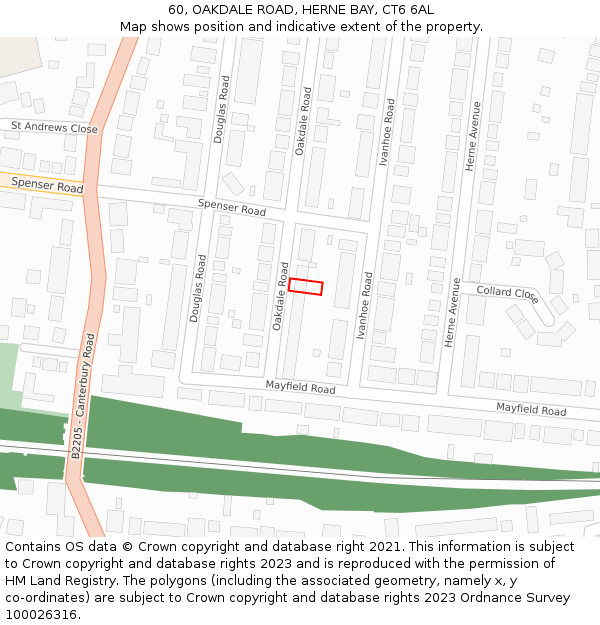 60, OAKDALE ROAD, HERNE BAY, CT6 6AL: Location map and indicative extent of plot