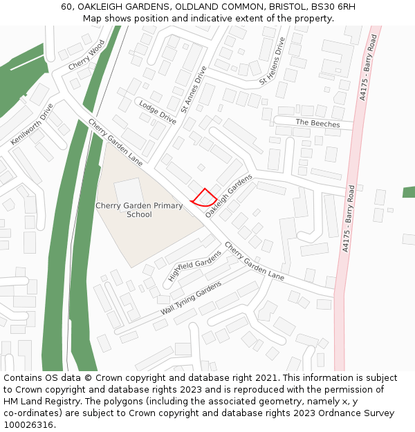 60, OAKLEIGH GARDENS, OLDLAND COMMON, BRISTOL, BS30 6RH: Location map and indicative extent of plot