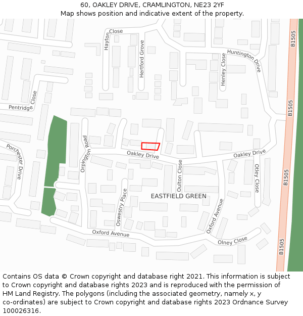 60, OAKLEY DRIVE, CRAMLINGTON, NE23 2YF: Location map and indicative extent of plot