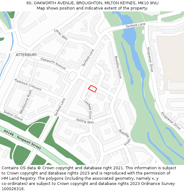 60, OAKWORTH AVENUE, BROUGHTON, MILTON KEYNES, MK10 9NU: Location map and indicative extent of plot