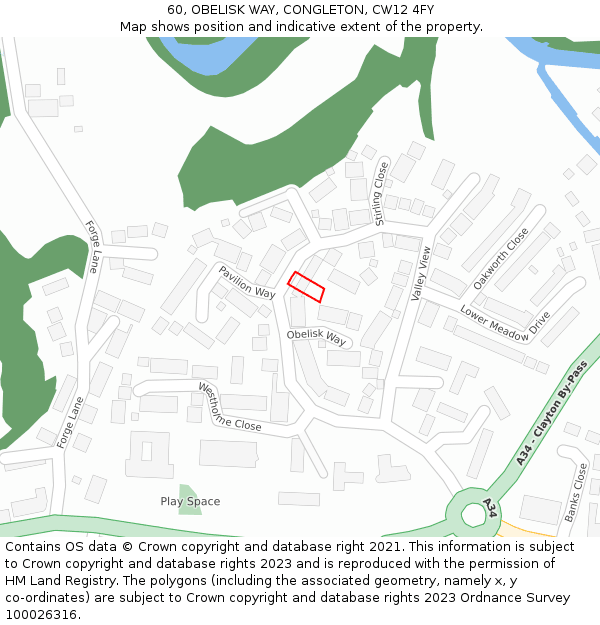 60, OBELISK WAY, CONGLETON, CW12 4FY: Location map and indicative extent of plot