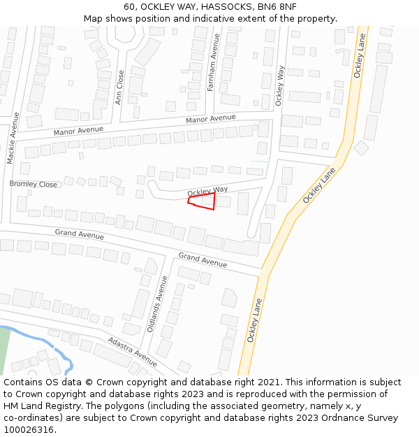 60, OCKLEY WAY, HASSOCKS, BN6 8NF: Location map and indicative extent of plot