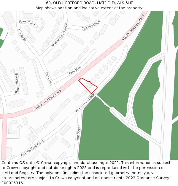 60, OLD HERTFORD ROAD, HATFIELD, AL9 5HF: Location map and indicative extent of plot