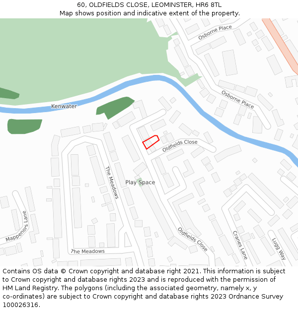 60, OLDFIELDS CLOSE, LEOMINSTER, HR6 8TL: Location map and indicative extent of plot