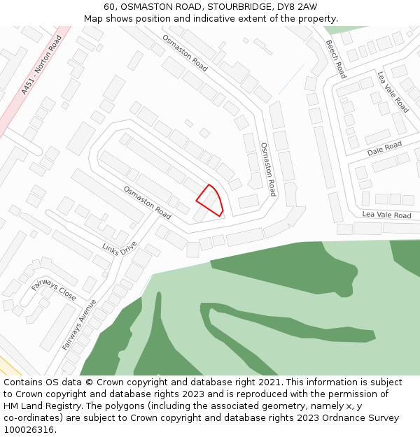 60, OSMASTON ROAD, STOURBRIDGE, DY8 2AW: Location map and indicative extent of plot