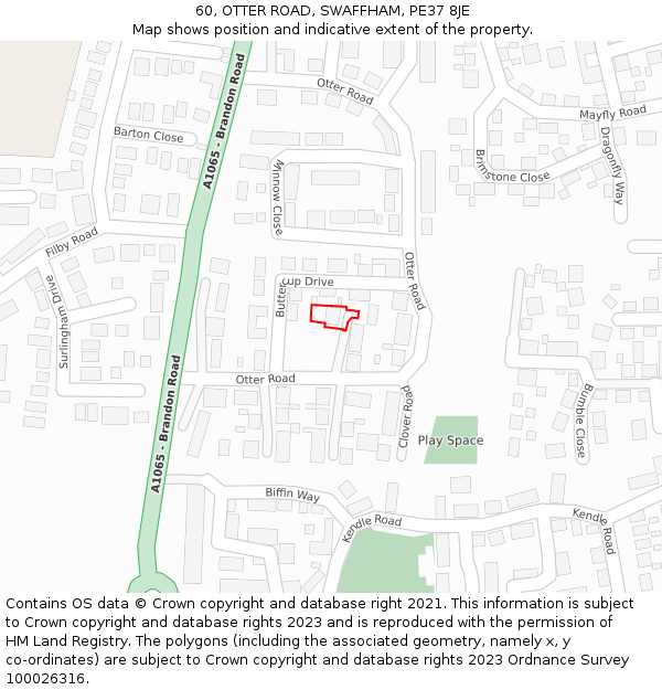 60, OTTER ROAD, SWAFFHAM, PE37 8JE: Location map and indicative extent of plot