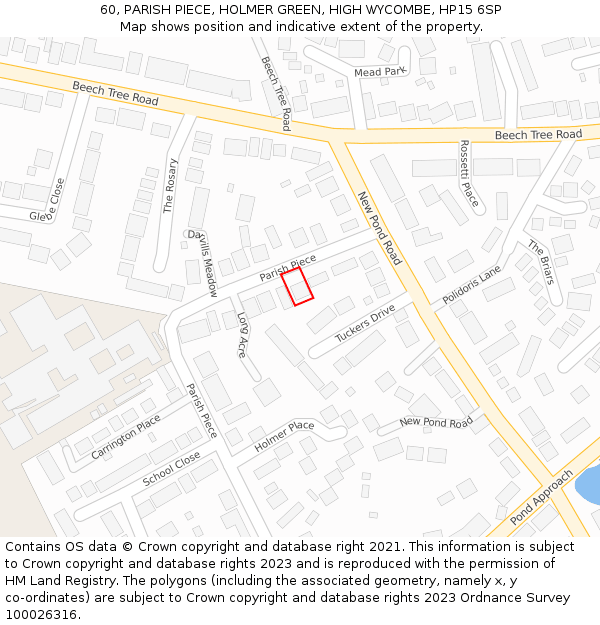 60, PARISH PIECE, HOLMER GREEN, HIGH WYCOMBE, HP15 6SP: Location map and indicative extent of plot