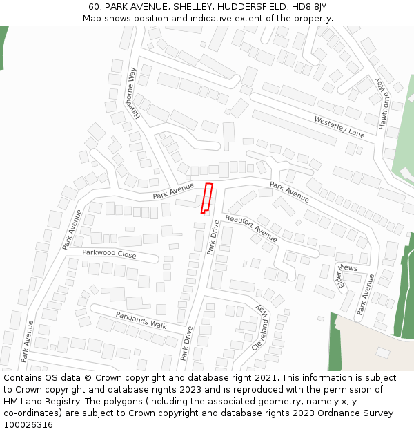 60, PARK AVENUE, SHELLEY, HUDDERSFIELD, HD8 8JY: Location map and indicative extent of plot