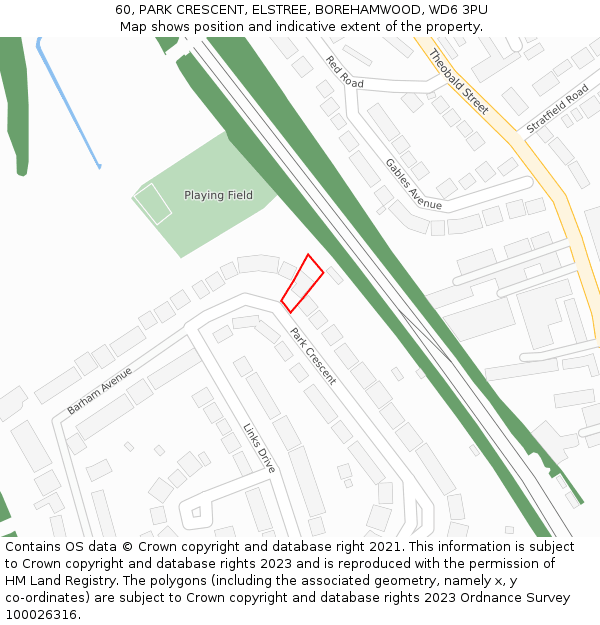 60, PARK CRESCENT, ELSTREE, BOREHAMWOOD, WD6 3PU: Location map and indicative extent of plot