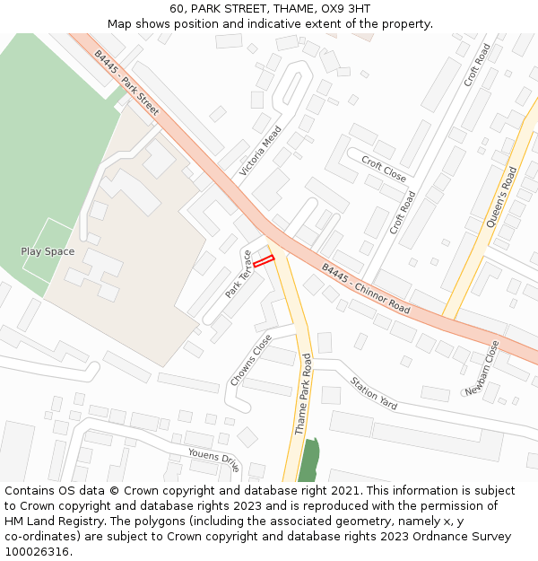 60, PARK STREET, THAME, OX9 3HT: Location map and indicative extent of plot