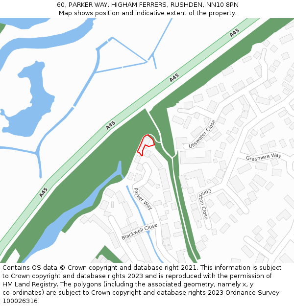 60, PARKER WAY, HIGHAM FERRERS, RUSHDEN, NN10 8PN: Location map and indicative extent of plot