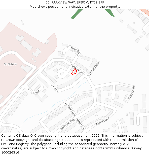 60, PARKVIEW WAY, EPSOM, KT19 8FF: Location map and indicative extent of plot
