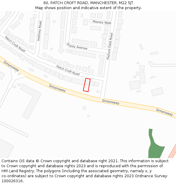 60, PATCH CROFT ROAD, MANCHESTER, M22 5JT: Location map and indicative extent of plot