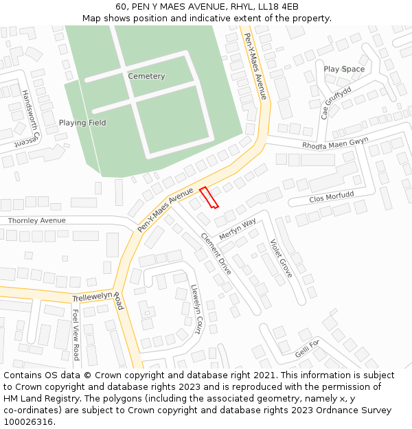 60, PEN Y MAES AVENUE, RHYL, LL18 4EB: Location map and indicative extent of plot