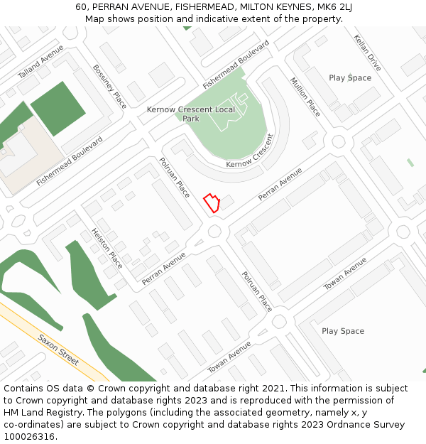 60, PERRAN AVENUE, FISHERMEAD, MILTON KEYNES, MK6 2LJ: Location map and indicative extent of plot