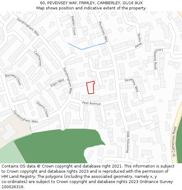 60, PEVENSEY WAY, FRIMLEY, CAMBERLEY, GU16 9UX: Location map and indicative extent of plot