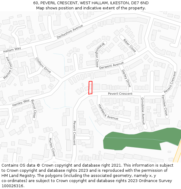 60, PEVERIL CRESCENT, WEST HALLAM, ILKESTON, DE7 6ND: Location map and indicative extent of plot