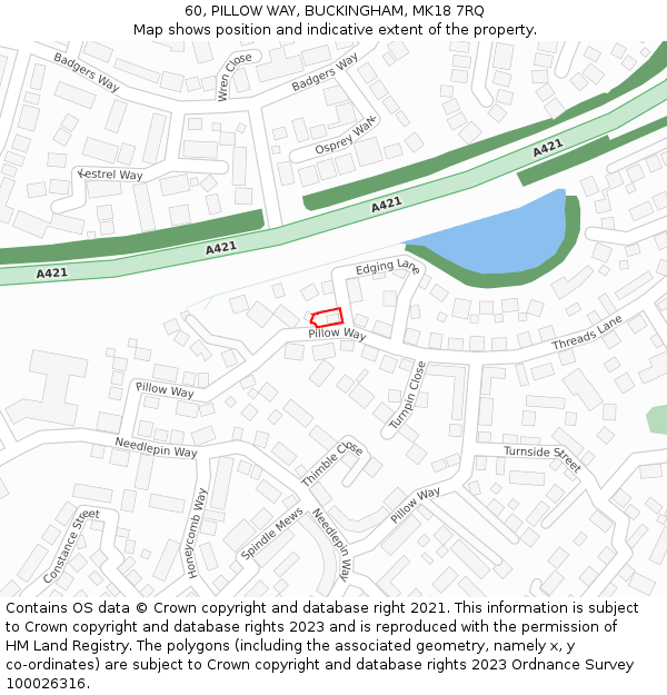 60, PILLOW WAY, BUCKINGHAM, MK18 7RQ: Location map and indicative extent of plot