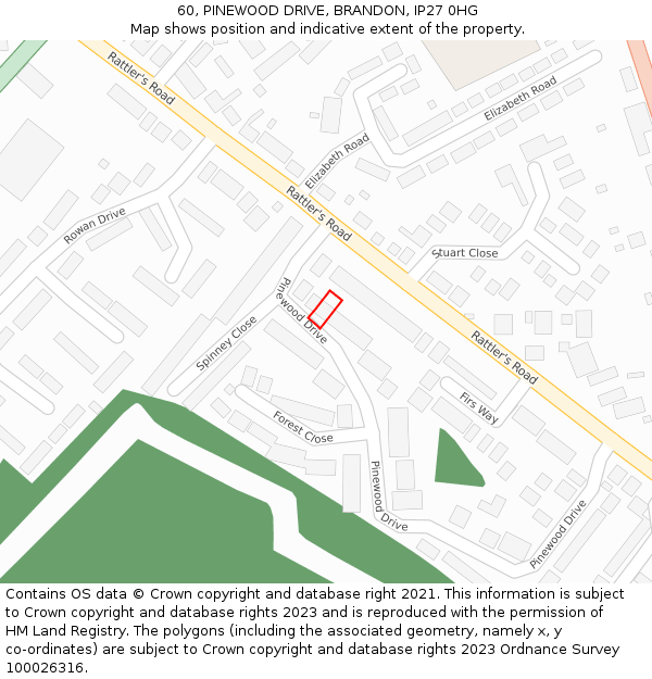 60, PINEWOOD DRIVE, BRANDON, IP27 0HG: Location map and indicative extent of plot