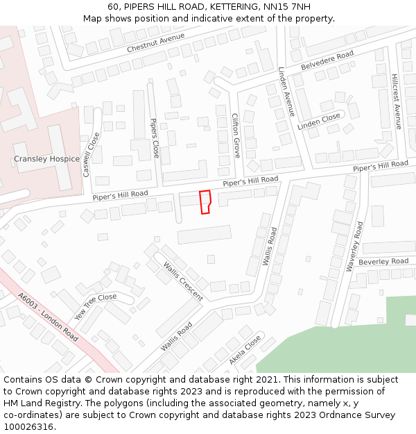 60, PIPERS HILL ROAD, KETTERING, NN15 7NH: Location map and indicative extent of plot